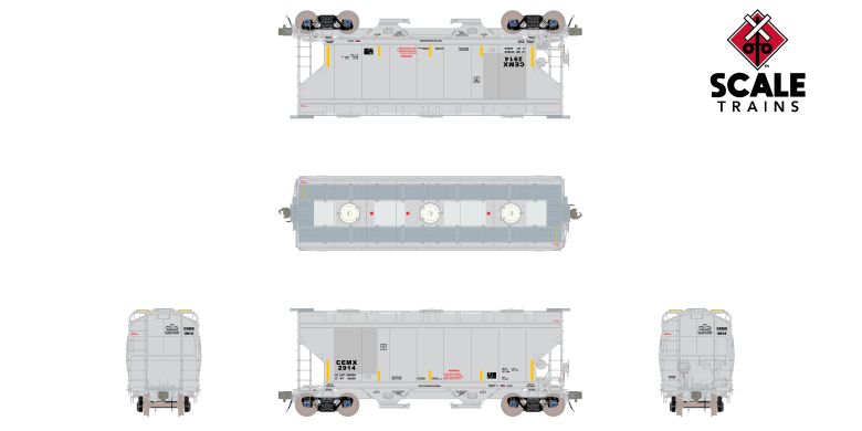 Scaletrains SXT41096 Gunderson 3250 Covered Hopper, CEMEX/ex-AOKX Patched/Universal Outlet Gates/CEMX #2914 HO Scale