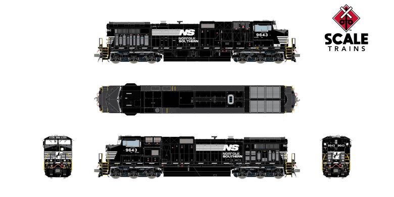 Scaletrains SXT41575 GE DASH 9-44CW, Norfolk Southern/Thoroughbred/Dashed Sill Stripe #9643 - ESU v5.0 DCC & Sound HO Scale