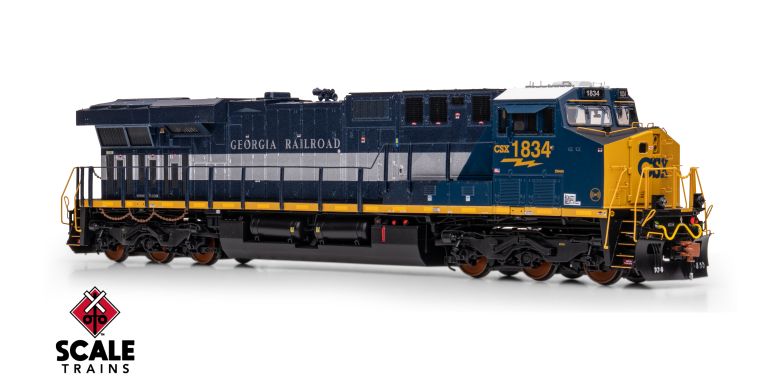ScaleTrains SXT41615 GE ES44AH, Rivet Counter HO Scale GE ES44AH, CSX/Heritage/Georgia Railroad/GA #1834 DCC & Sound HO Scale