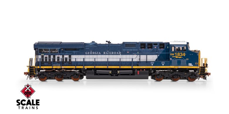 ScaleTrains SXT41615 GE ES44AH, Rivet Counter HO Scale GE ES44AH, CSX/Heritage/Georgia Railroad/GA #1834 DCC & Sound HO Scale