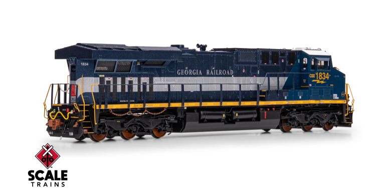 ScaleTrains SXT41615 GE ES44AH, Rivet Counter HO Scale GE ES44AH, CSX/Heritage/Georgia Railroad/GA #1834 DCC & Sound HO Scale