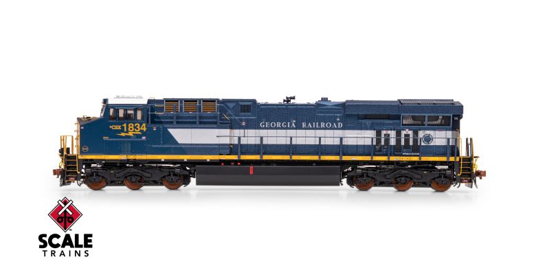 ScaleTrains SXT41615 GE ES44AH, Rivet Counter HO Scale GE ES44AH, CSX/Heritage/Georgia Railroad/GA #1834 DCC & Sound HO Scale