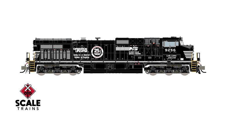 Scaletrains SXT41719 Rivet Counter GE DASH 9-44CW, Norfolk Southern/Operation Lifesaver/Solid Sill Stripe #9256 - DCC & Sound N Scale