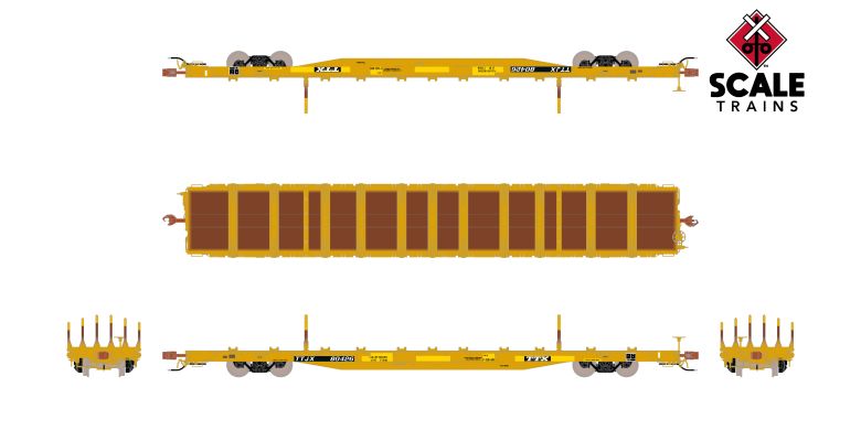 Scaletrains SXT41747 BSC F68BH Finger Rack Flatcar, TTX/Yellow Repaint/Patched/1991 Speed Logo #80426 HO Scale