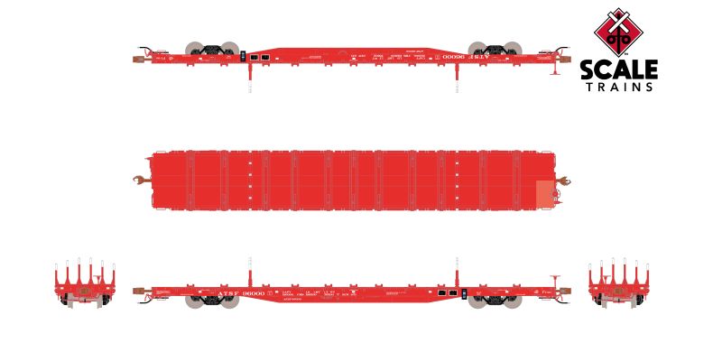 Scaletrains SXT41751 BSC F68BH Finger Rack Flatcar, Santa Fe/Red #96000 HO Scale