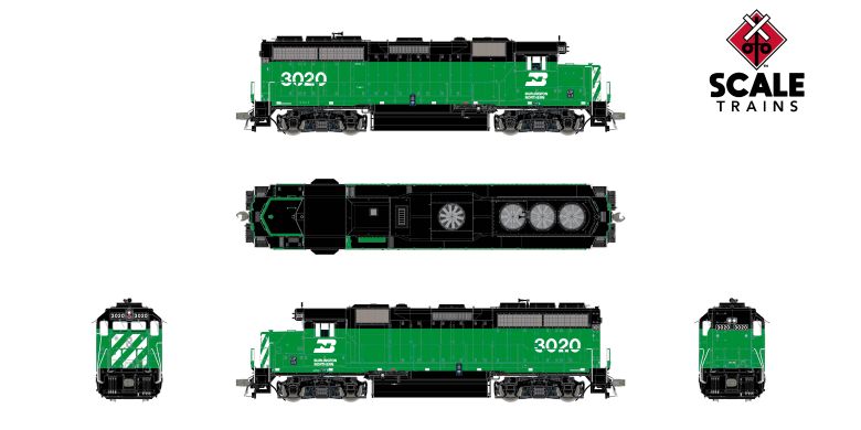 Scaletrains SXT41885 EMD GP40 Phase IIa3, BN Burlington Northern #3020 - ESU v5.0 DCC & Sound HO Scale