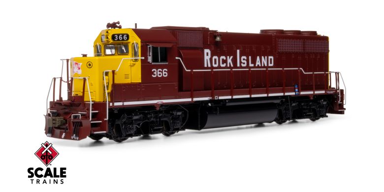 Scaletrains SXT41935 EMD GP40 Phase Ia3, Rock Island/Maroon & Yellow/Distressed Nose Logo #366 - ESU v5.0 DCC & Sound HO Scale