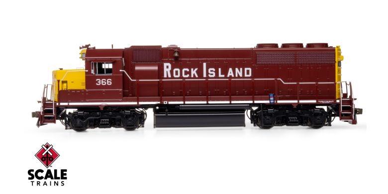 Scaletrains SXT41935 EMD GP40 Phase Ia3, Rock Island/Maroon & Yellow/Distressed Nose Logo #366 - ESU v5.0 DCC & Sound HO Scale