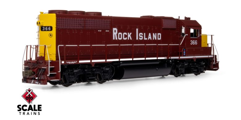 Scaletrains SXT41935 EMD GP40 Phase Ia3, Rock Island/Maroon & Yellow/Distressed Nose Logo #366 - ESU v5.0 DCC & Sound HO Scale