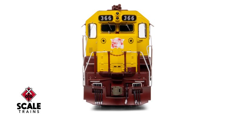 Scaletrains SXT41935 EMD GP40 Phase Ia3, Rock Island/Maroon & Yellow/Distressed Nose Logo #366 - ESU v5.0 DCC & Sound HO Scale