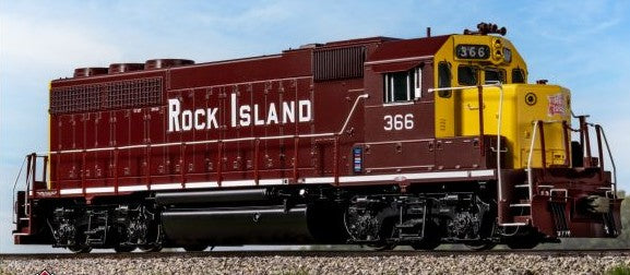 Scaletrains SXT41935 EMD GP40 Phase Ia3, Rock Island/Maroon & Yellow/Distressed Nose Logo #366 - ESU v5.0 DCC & Sound HO Scale