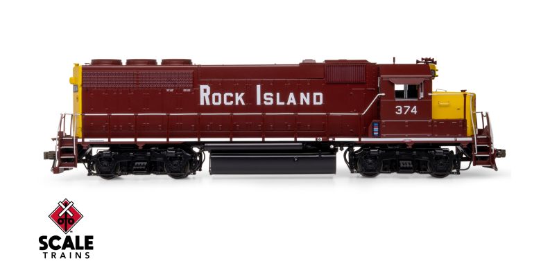 Scaletrains SXT41937 EMD GP40 Phase Ia3, Rock Island/Maroon & Yellow #374 - ESU v5.0 DCC & Sound HO Scale