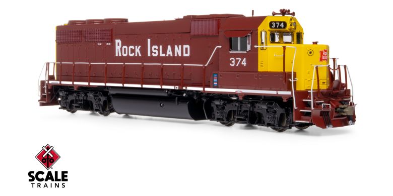 Scaletrains SXT41937 EMD GP40 Phase Ia3, Rock Island/Maroon & Yellow #374 - ESU v5.0 DCC & Sound HO Scale