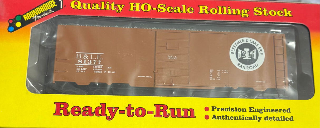 Roundhouse 20509 40' AAR Single Door Box Car B & LE Bessemer & Lake Erie #81377 HO Scale