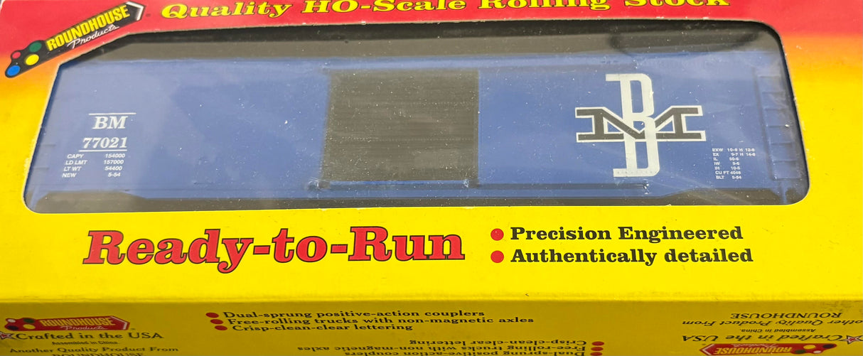 Roundhouse 12200 50' Single Door Box Car BM Boston & Maine #77021 HO Scale